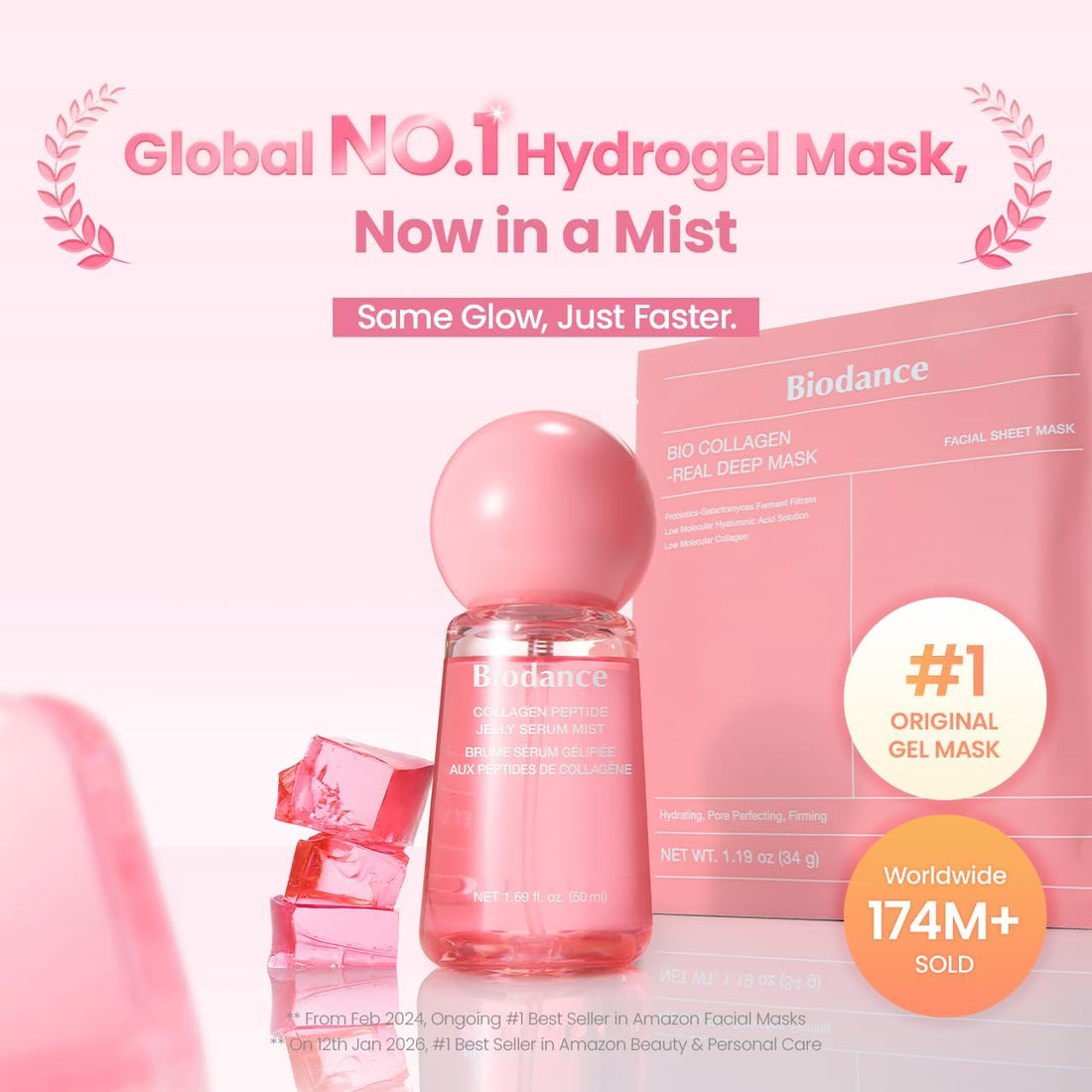 BIODANCE Collagen Peptides Jelly Serum Facial Mist 50ml | Jelly-to-Mist Hydrating Face Mist, Plumping, Anti-Aging Face Spray, Sprayable Hydrogel | 243Da Collagen & 10 Signal Peptides | Korean Skincare