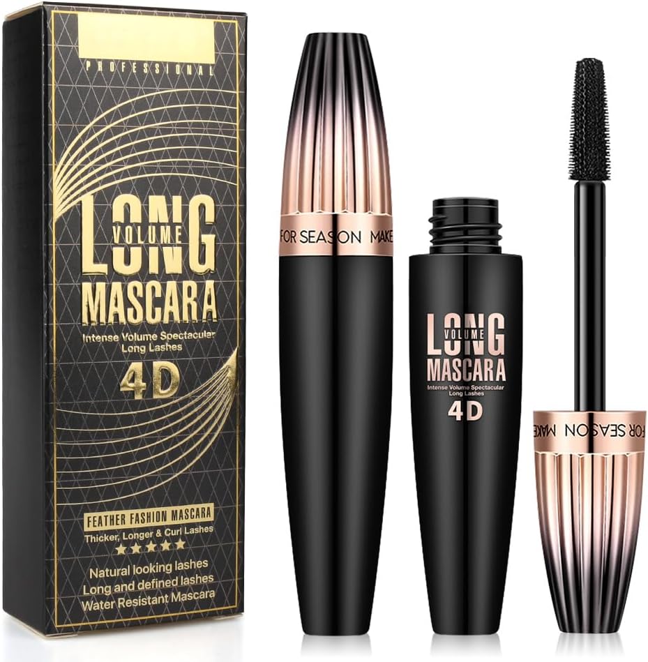 2 Pack 4D Silk Fiber Big Eye Lash Mascara, Mascara Black Volume And Length Intense Long Lasting, Waterproof No Clumping, Lengthening Thicking Volumizing Luxuriously Longer Mascara Halalzen