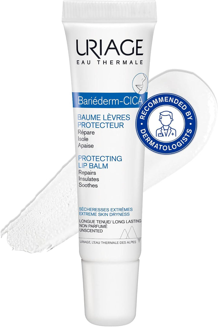 Uriage Bariederm-Cica Protecting Lip Balm with Glycerin - Ultra-Nourishing Lip Repair Ointment for Dry, Chapped, Cracked & Damaged Lips - Soothes & Repairs Lips - Fragrance-free - 15ml Halalzen