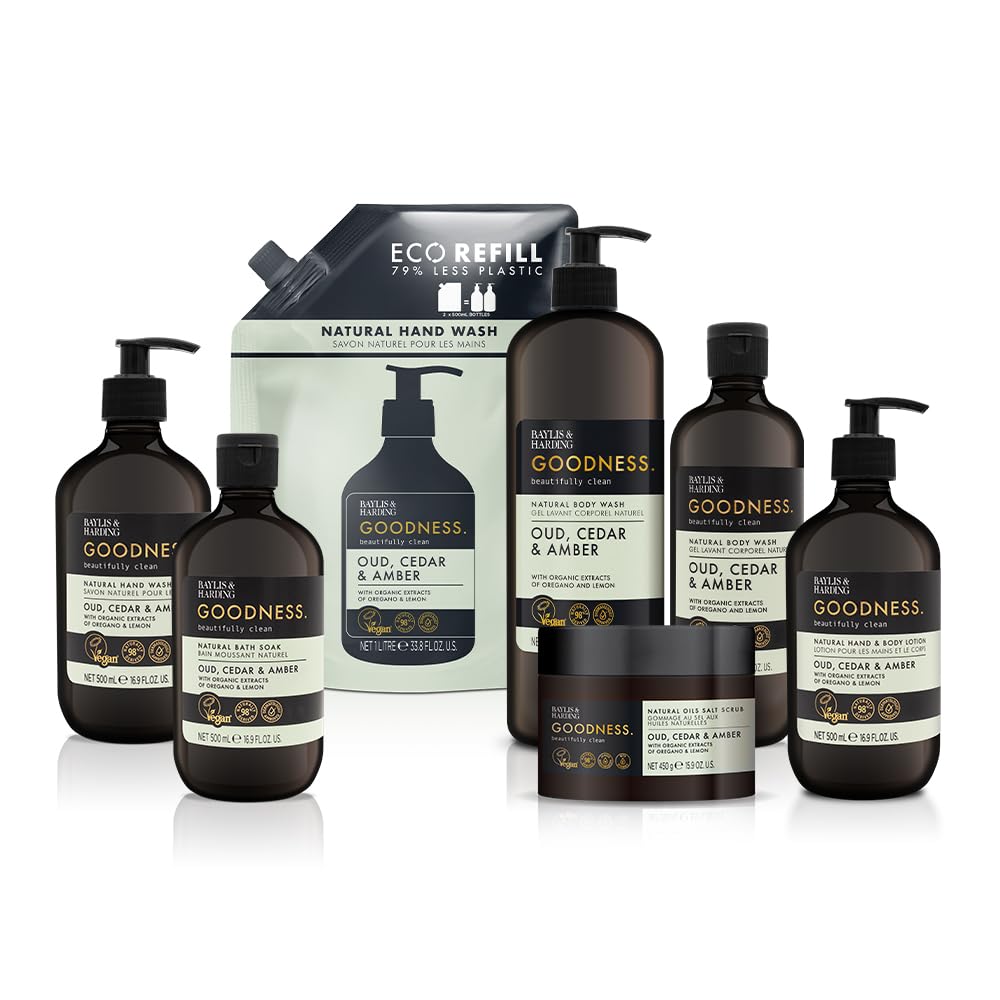 Baylis & Harding Goodness Oud, Cedar and Amber Body Wash, 500 ml (Pack of 3) - Vegan Friendly