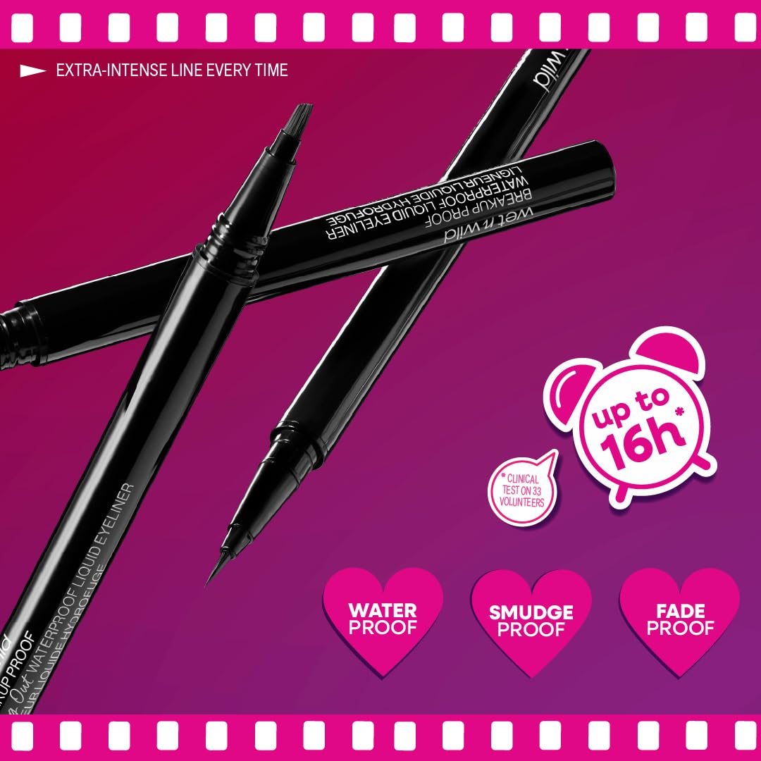 wet n wild Mega Last Breakup Proof Liquid Eyeliner - Ultra-Fine Brush, Waterproof, 16-Hour Long-Lasting Wear- Cruelty-Free & Vegan - Black