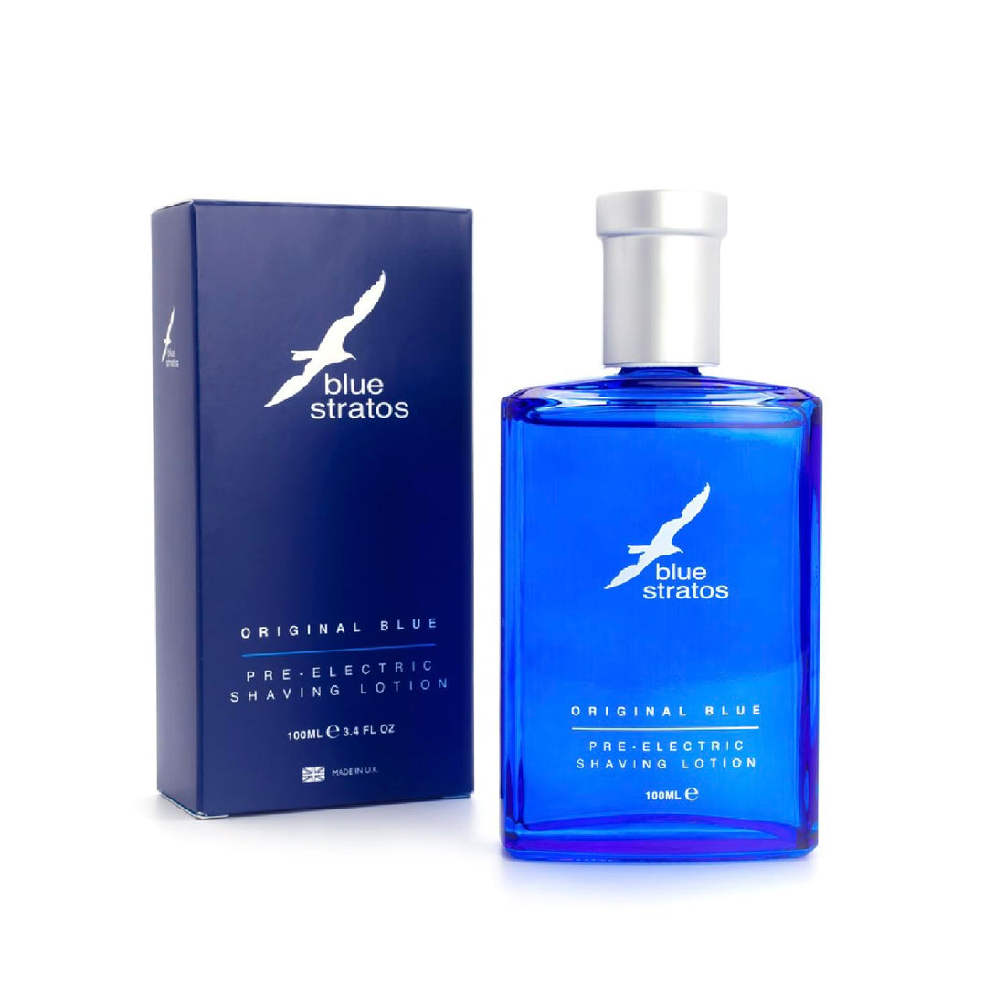 Blue Stratos Pre-Electric Shave Lotion, Original Blue for Men, Lifts Beard & Reduces Irritation, Cooling Effect, Classic Scent of Cedarwood, Vanilla, and Musk, 100ml
