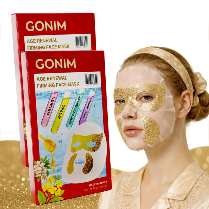 GONIM Korean Face Mask with Integrated Eye Patches with PDRN, Caffeine, Retinol, Collagen Face Mask, Hydrating Face Masks, Hyaluronic Acid Serum Sheet Mask Korean Skin Care Anti Aging 35ml/1.18ozx4 Halalzen