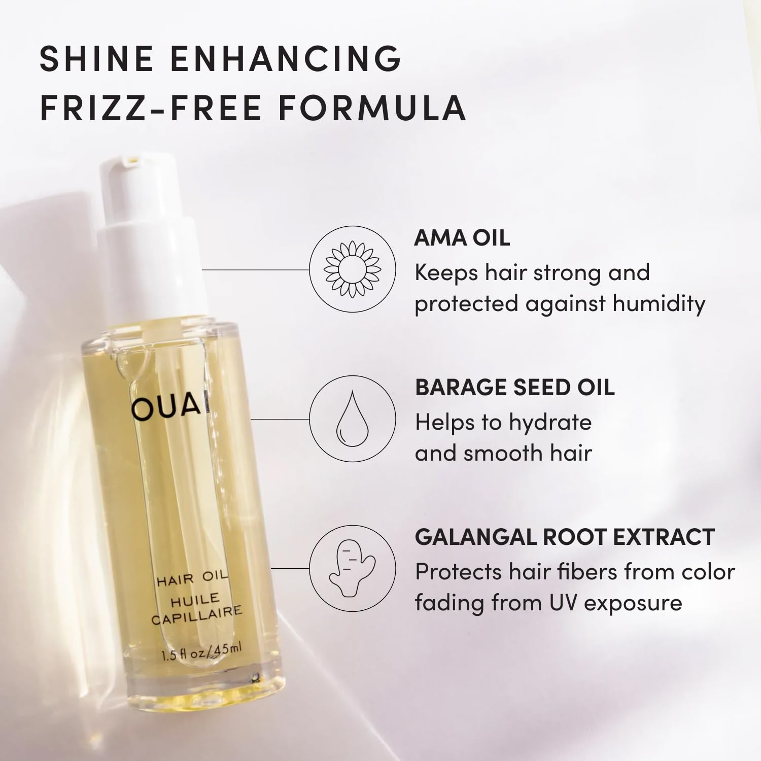 OUAI Hair Oil - Hair Heat Protectant Oil for Frizz Control - Adds Hair Shine and Smooths Split Ends - Color Safe Formula - Paraben, Phthalate and Sulfate Free - 45ml
