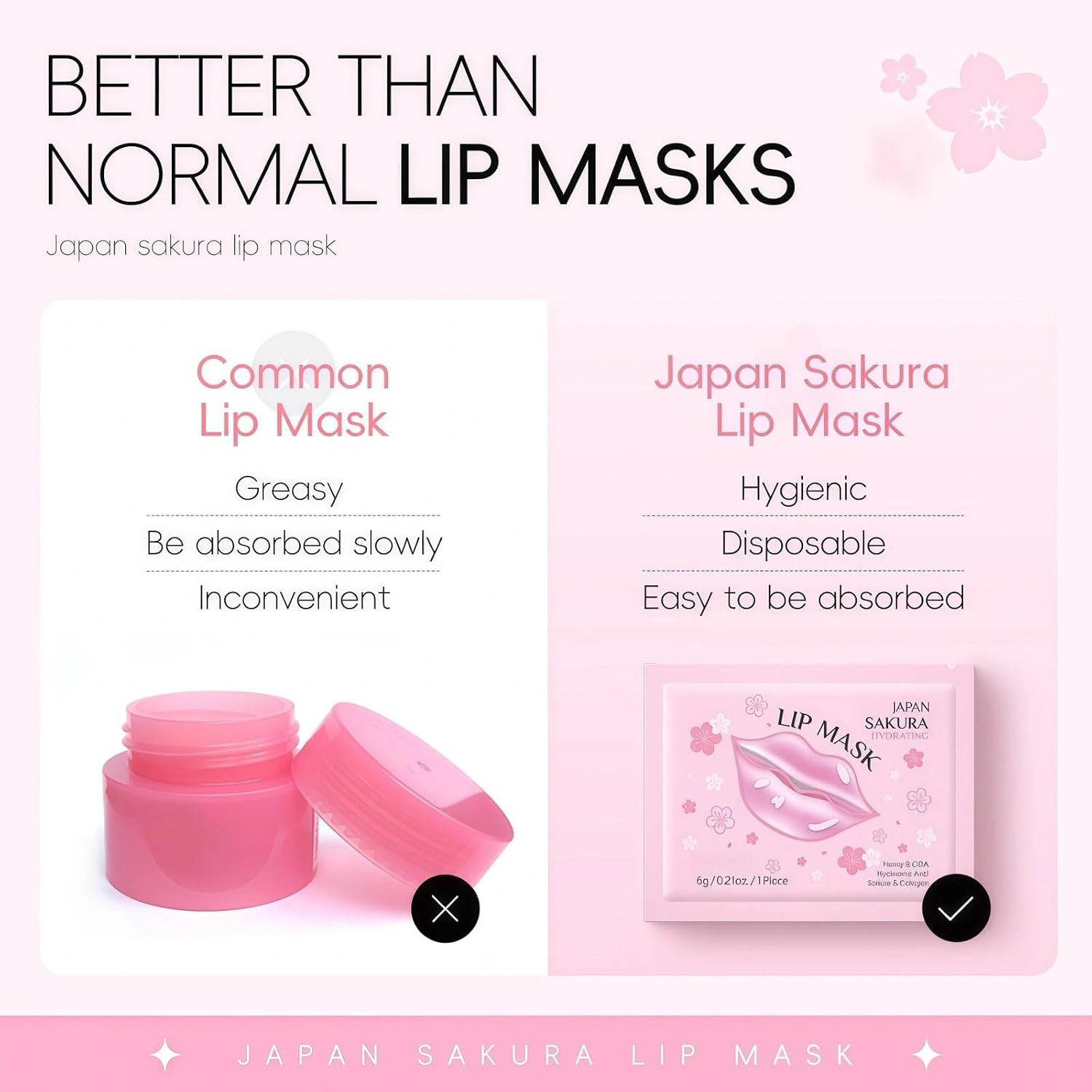 20PCS Sakura Lip Masks, Cherry Blossom Sleeping Lip Mask for Deep Nourishment, Moisturizing & Brightening, Silky Texture, Easy Storage, Lips Care Treatment Halalzen