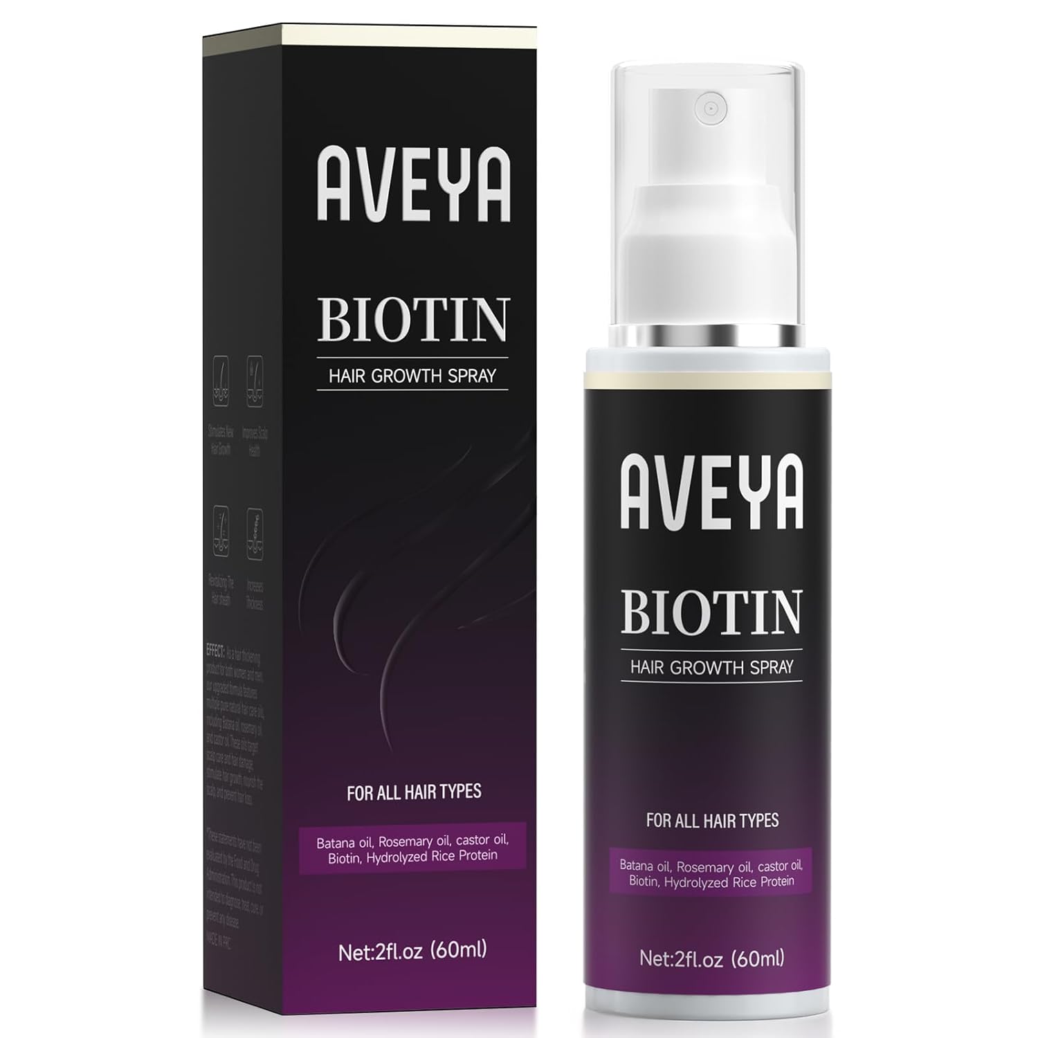AVEYA Hair Growth Serum, for Women & Men infused with Rosemary Oil,Batana Oil&Biotin for Scalp – Strengthens,Thickens&Accelerates Hair Care - Non-Greasy,Helps Prevent Hair Thinning & Hair Loss – 60ml