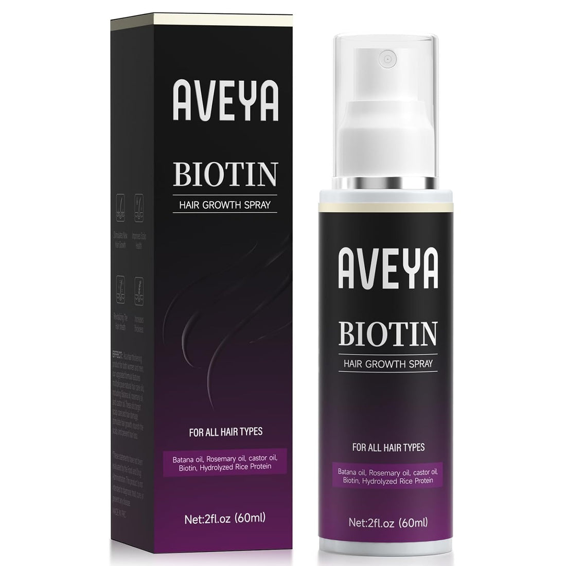 AVEYA Hair Growth Serum, for Women & Men infused with Rosemary Oil,Batana Oil&Biotin for Scalp – Strengthens,Thickens&Accelerates Hair Care - Non-Greasy,Helps Prevent Hair Thinning & Hair Loss – 60ml