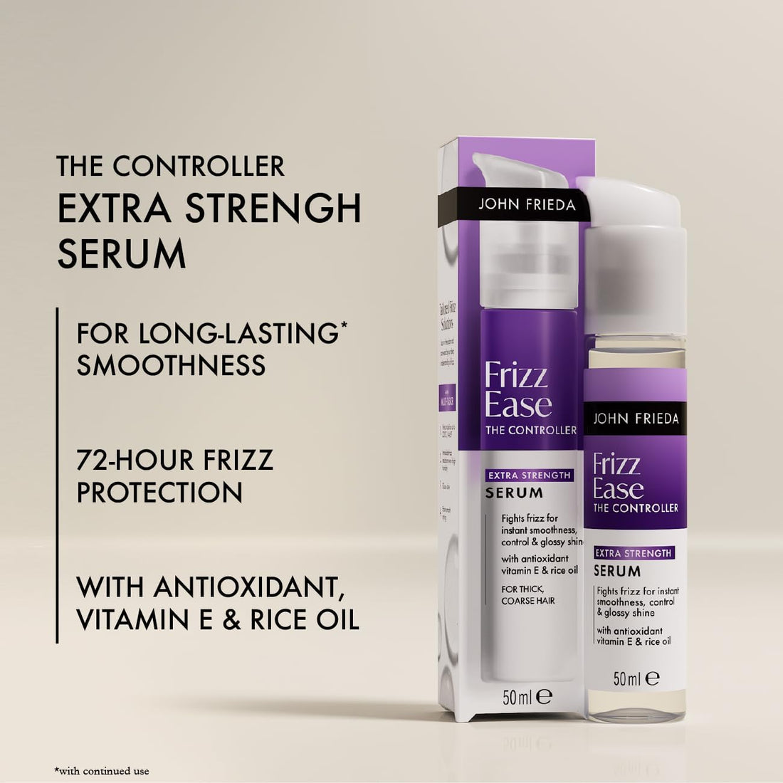 John Frieda Frizz Ease The Controller Extra Strength Serum 50ml. Anti Frizz Serum for Smoothing Hair, Flyaway Control and Sleek Finish