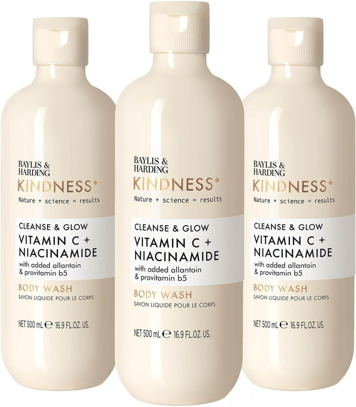 Baylis & Harding Kindness + Vitamin C & Niacinamide, Orange & Mango Fragrance, 500 ml Cleanse & Glow Body Wash (Pack of 3) - Vegan Friendly Halalzen