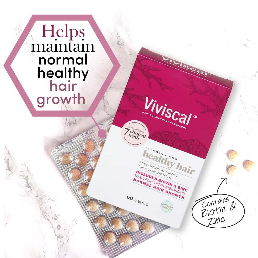 Viviscal Hair Growth Supplement for Women, 60 Tablets, with Biotin, Zinc & Marine Protein Complex AminoMar C, Supports Healthy Hair Growth, 1 month supply