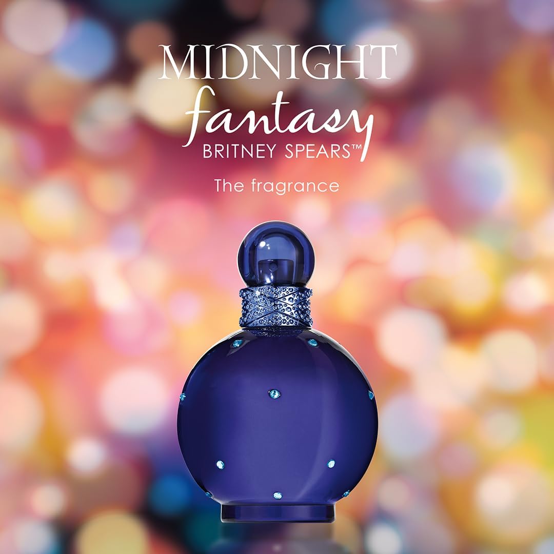 Britney Spears Midnight Fantasy 100 ml – Eau de Parfum for Women – Floral Amber Fruity Fragrance – Notes of Exotic Plum, Velvet Iris and Amber – Midnight Blue Bottle Halalzen