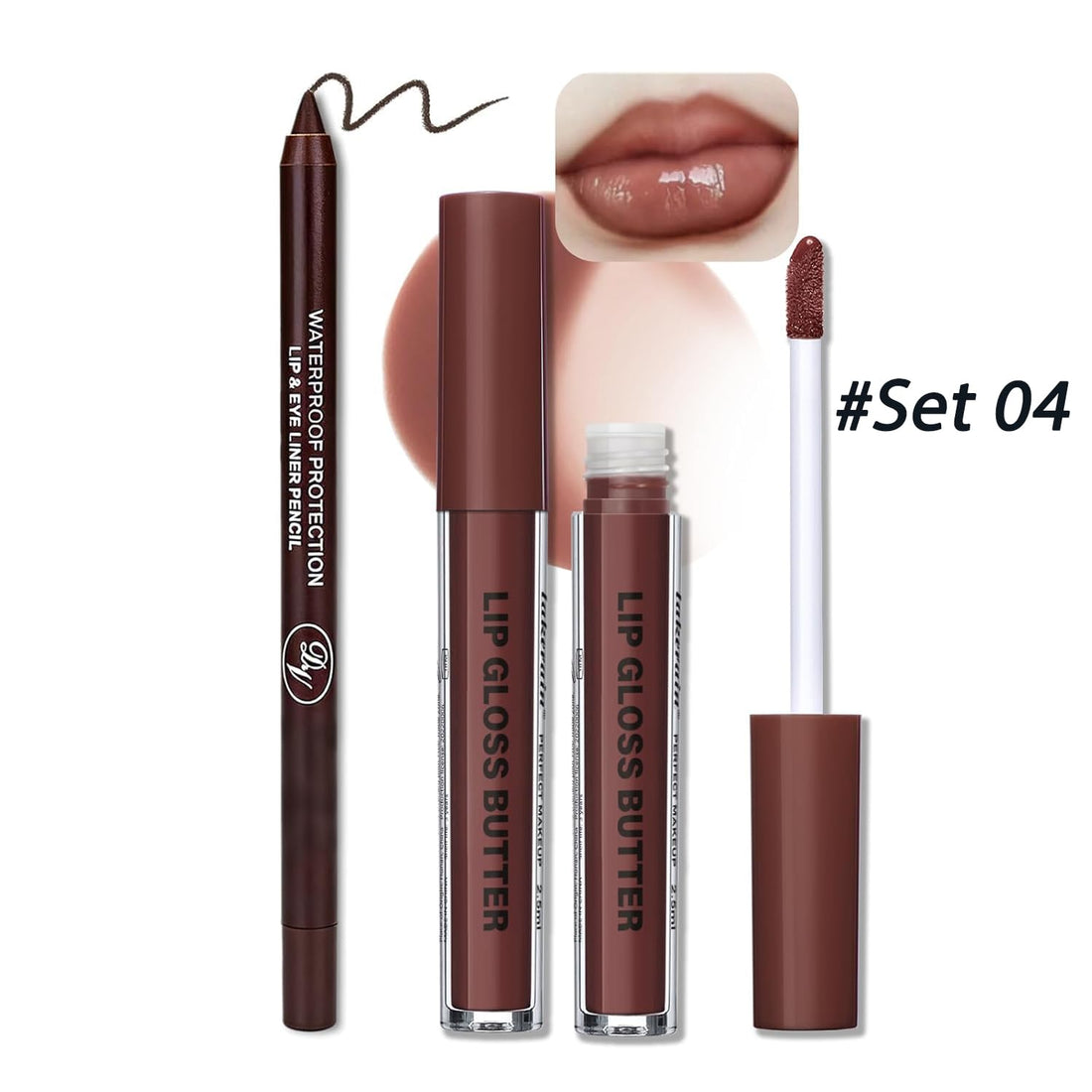 Lip Gloss and Lip Liner Set, Tinted Lip Gloss with Lip Pencil, Waterproof Long Lasting Glossy Lip Combo, Nude Lip Makeup Kit for Women (#V02+104) Halalzen
