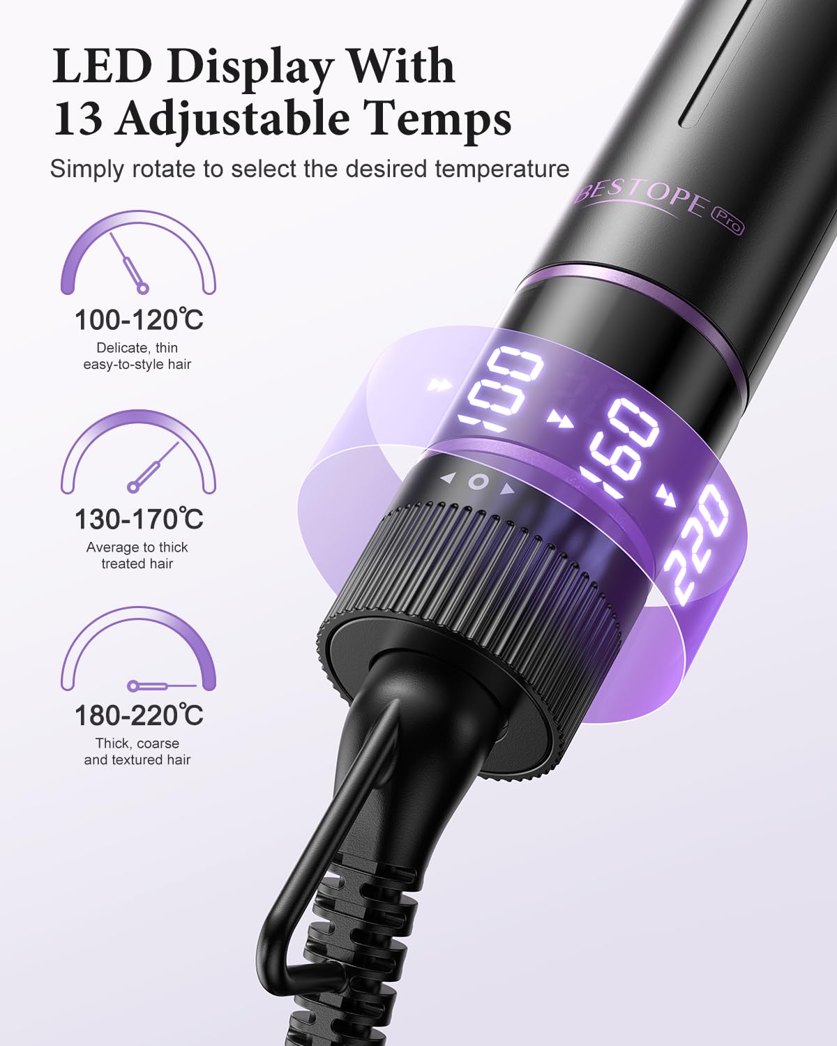 BESTOPE PRO 5 in 1 Hair Curling Wand, Hair Curler Set with Thermal Brush and Hair Straightener, 13 Temperature Control for All Hair Lengths, with Heat Resistant Mat, Glove, Clip, Purple Halalzen