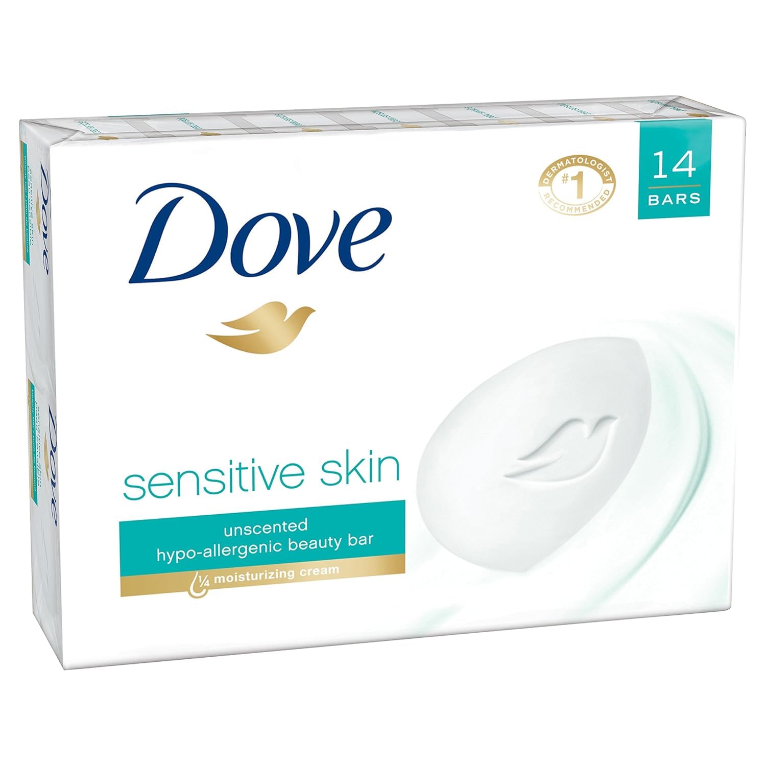 Dove Beauty Bar Soap Sensitive, 8 Bars for Sensitive Skin, Fragrance Free and Hypoallergenic 3.75 oz