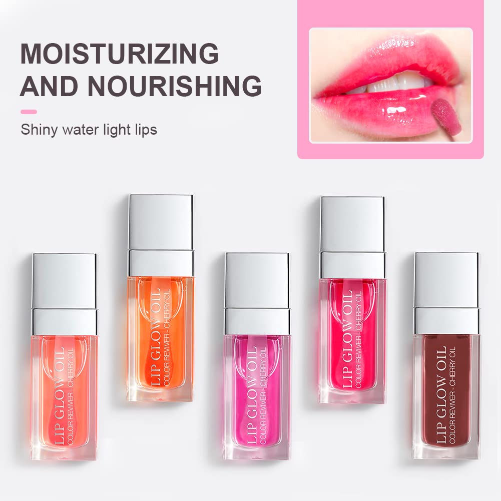 AOOWU Plumping Lip Oil Tinted, Moisturizing Long Lasting Nourishing Lip, Hydrating Gloss Tint Lipstick for Women, Glitter Shine Liquid Lipstick, Glaze Makeup Cosmetic, 015 - Cherry red, Pack of 1
