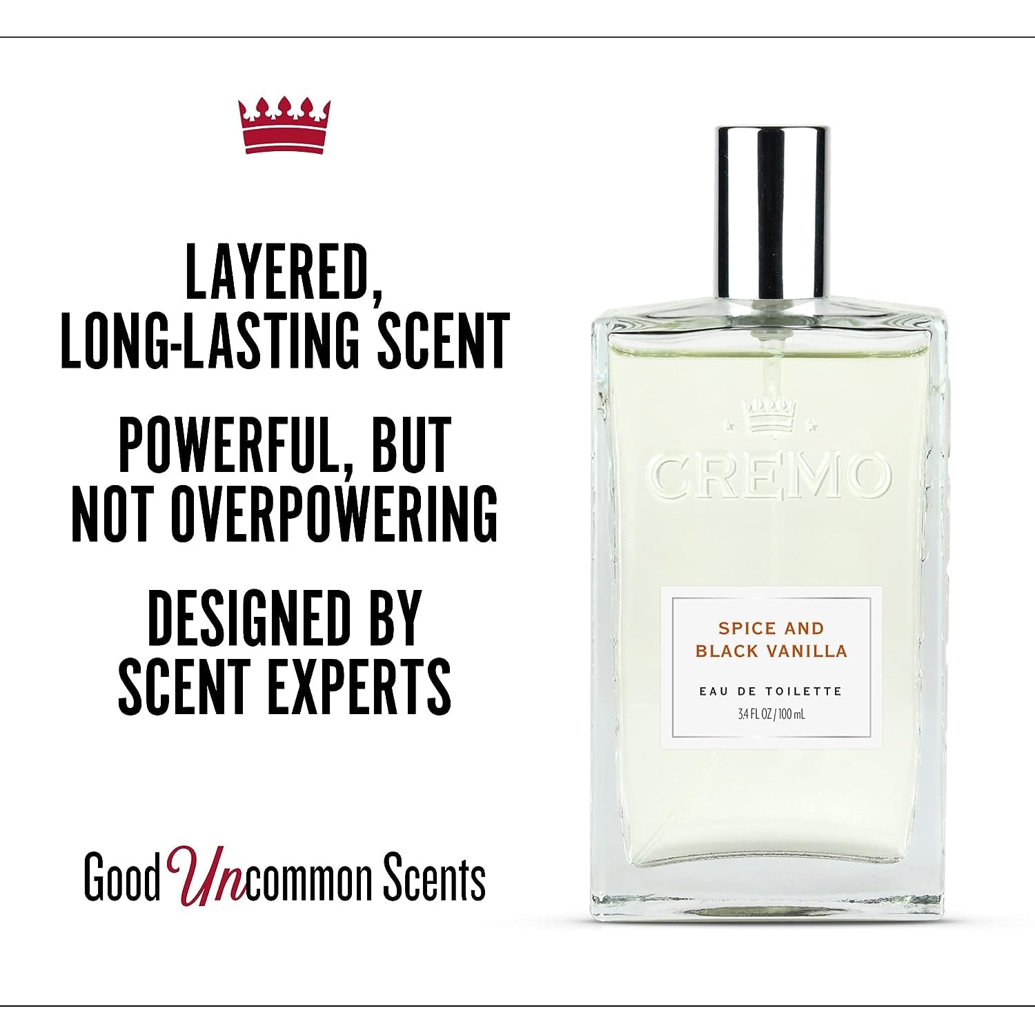 Cremo Cologne Homme - Eau de Cologne en Spray Épices et Vanille Noire pour Homme, Une Explosion d'Épices Vibrantes, de Bois Foncés et de Vanille Noire, Parfums Homme Signature Multi-Couches, 100 ml