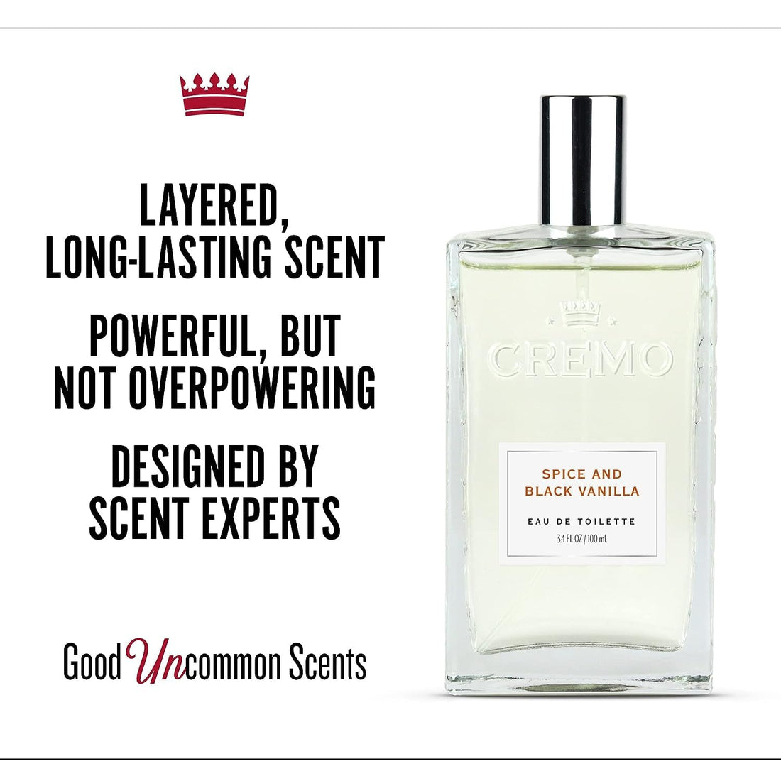 Cremo Cologne Homme - Eau de Cologne en Spray Épices et Vanille Noire pour Homme, Une Explosion d'Épices Vibrantes, de Bois Foncés et de Vanille Noire, Parfums Homme Signature Multi-Couches, 100 ml