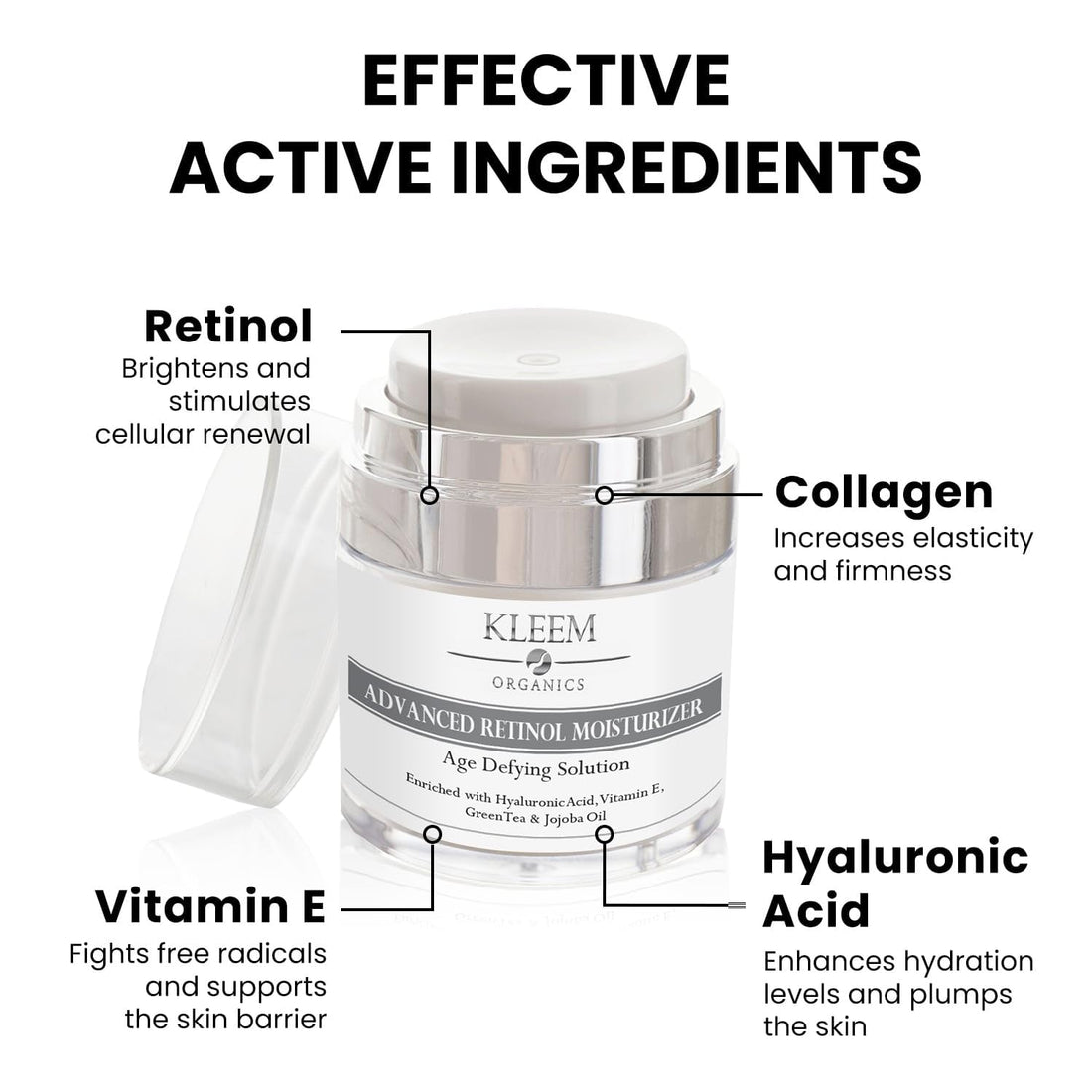 Kleem Retinol Night Cream – Anti Wrinkle Face Cream with Hyaluronic Acid & Panthenol – Anti Aging Cream for Fine Lines, Dark Spots & Uneven Skin Tone – Gentle Formula, 50ml
