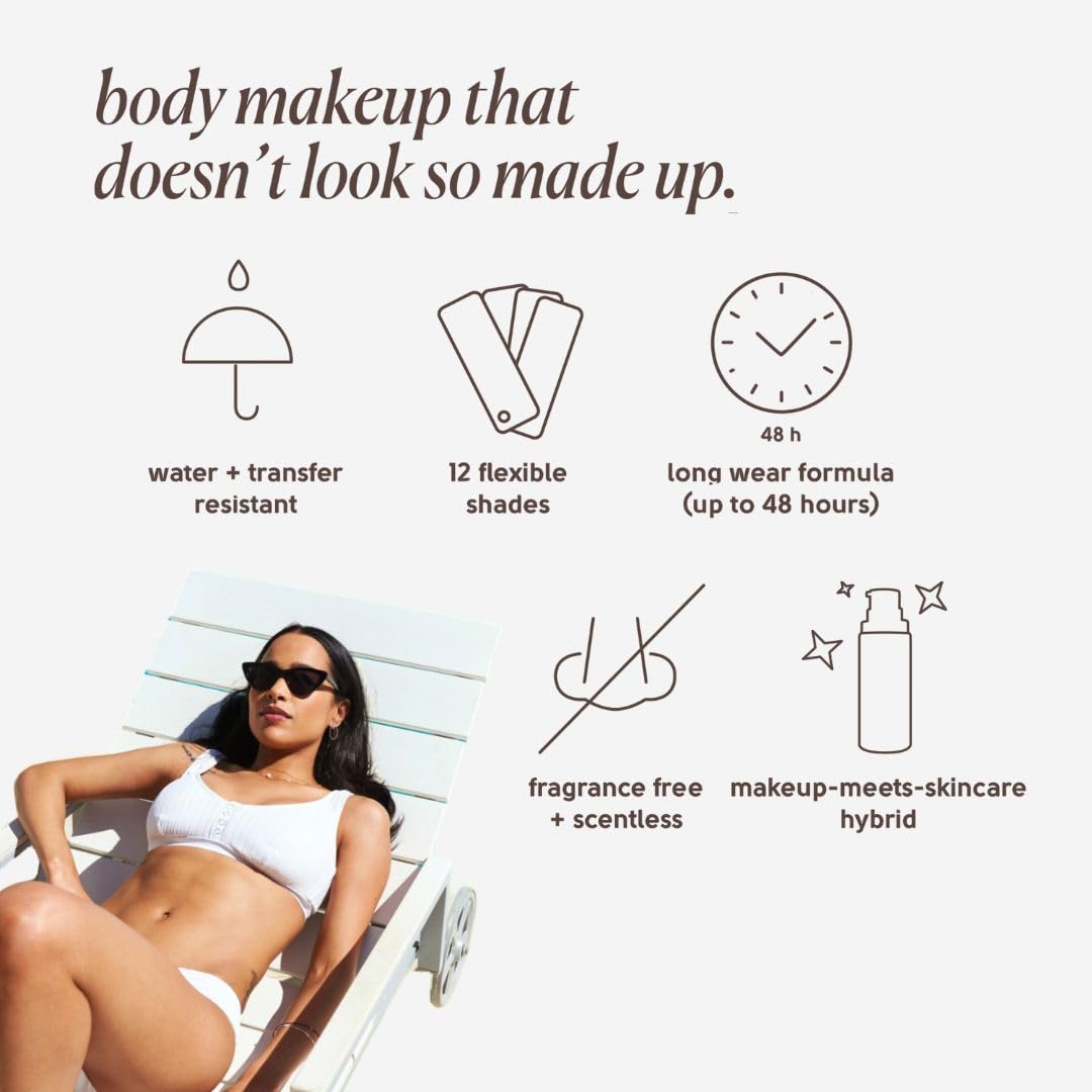 Tinge Body Makeup, wasser- und wischfest, mittlere Deckkraft, hält bis zu 48 Stunden, für alle Hauttypen, parfümfrei, vegan, hergestellt in den USA, 100 ml – Fair Warm