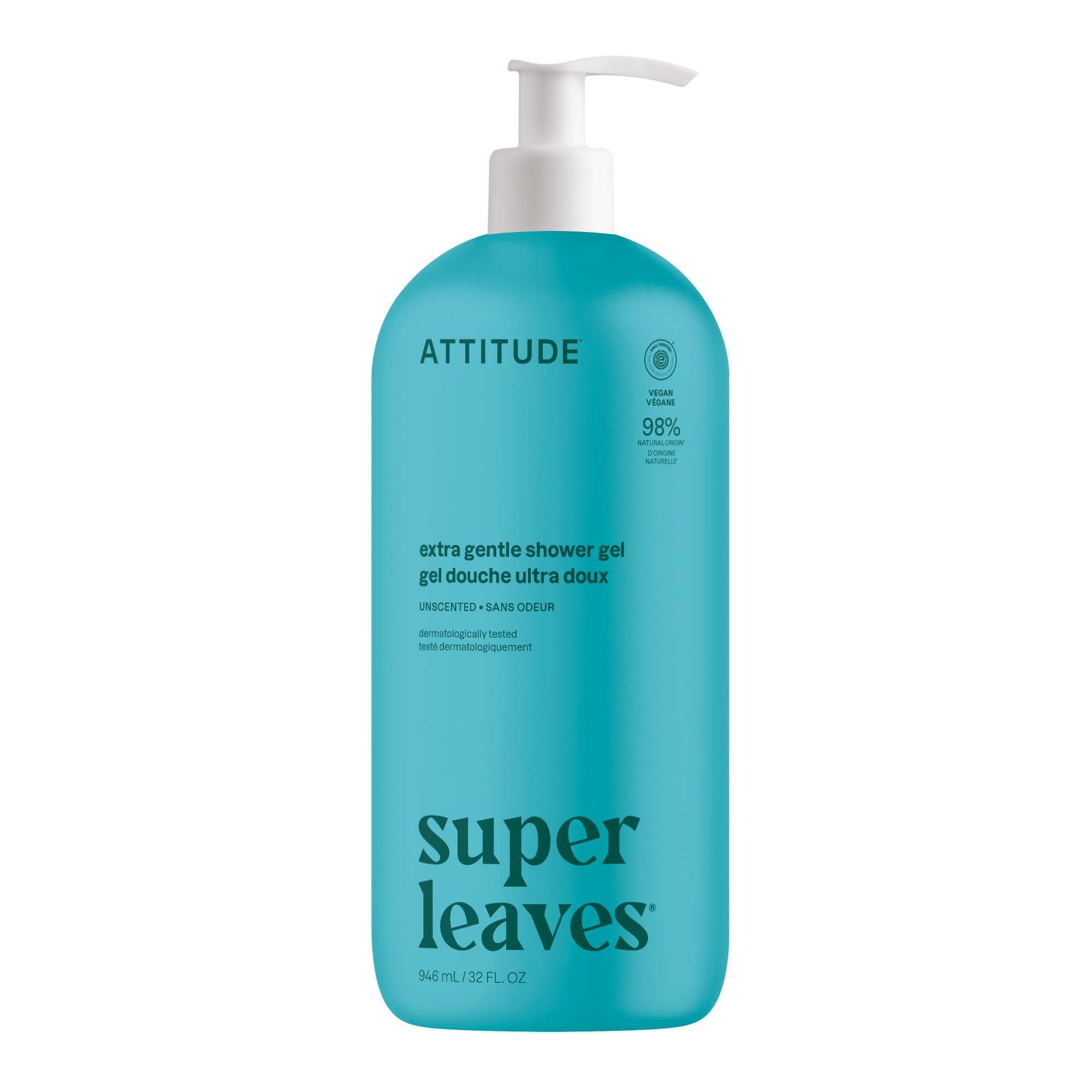 ATTITUDE Soothing Shower Gel, Dermatologically Tested, Plant and Mineral-Based, Vegan Personal Care Products, White Tea Leaves, 32 Fl Oz