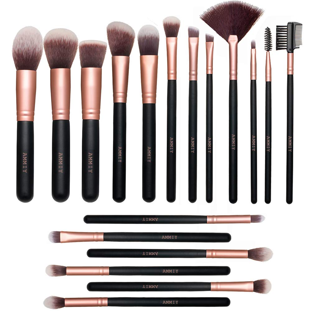 Makeup Brushes AMMIY Makeup Brushes Sets 18-Piece Rose Golden Make-up Brush Sets Premium Synthetic Wood Handle Face and Eye Brushes for Foundation, Powder, Concealers, Blush, and Eyeshadow Halalzen