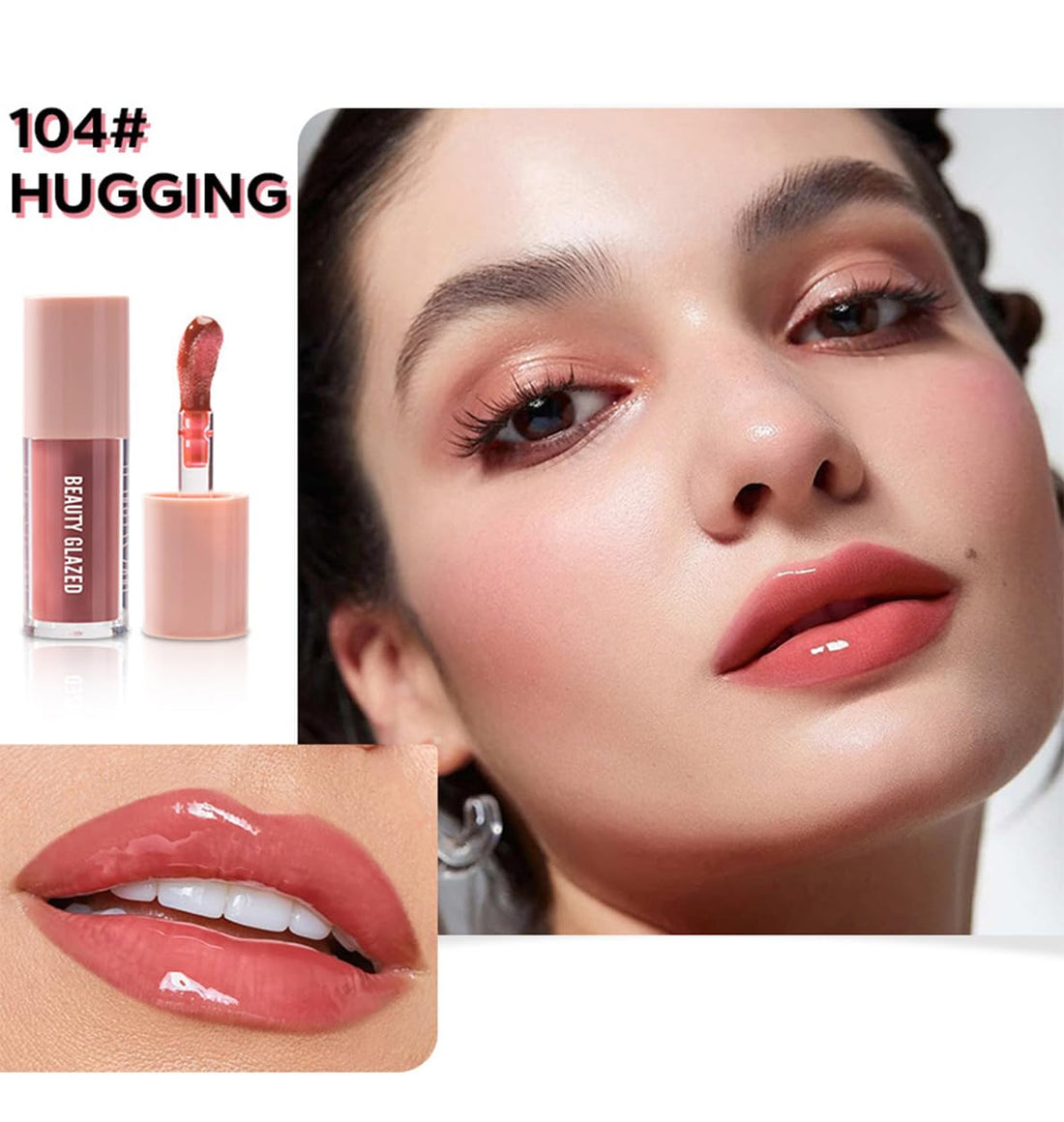 Lip Gloss and Lip Liner Set, Tinted Lip Gloss with Lip Pencil, Waterproof Long Lasting Glossy Lip Combo, Nude Lip Makeup Kit for Women (#V02+104) Halalzen