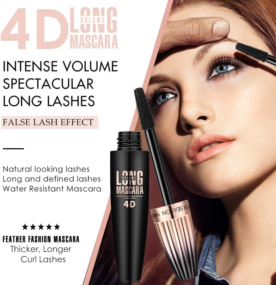 2 Pack 4D Silk Fiber Big Eye Lash Mascara, Mascara Black Volume And Length Intense Long Lasting, Waterproof No Clumping, Lengthening Thicking Volumizing Luxuriously Longer Mascara Halalzen
