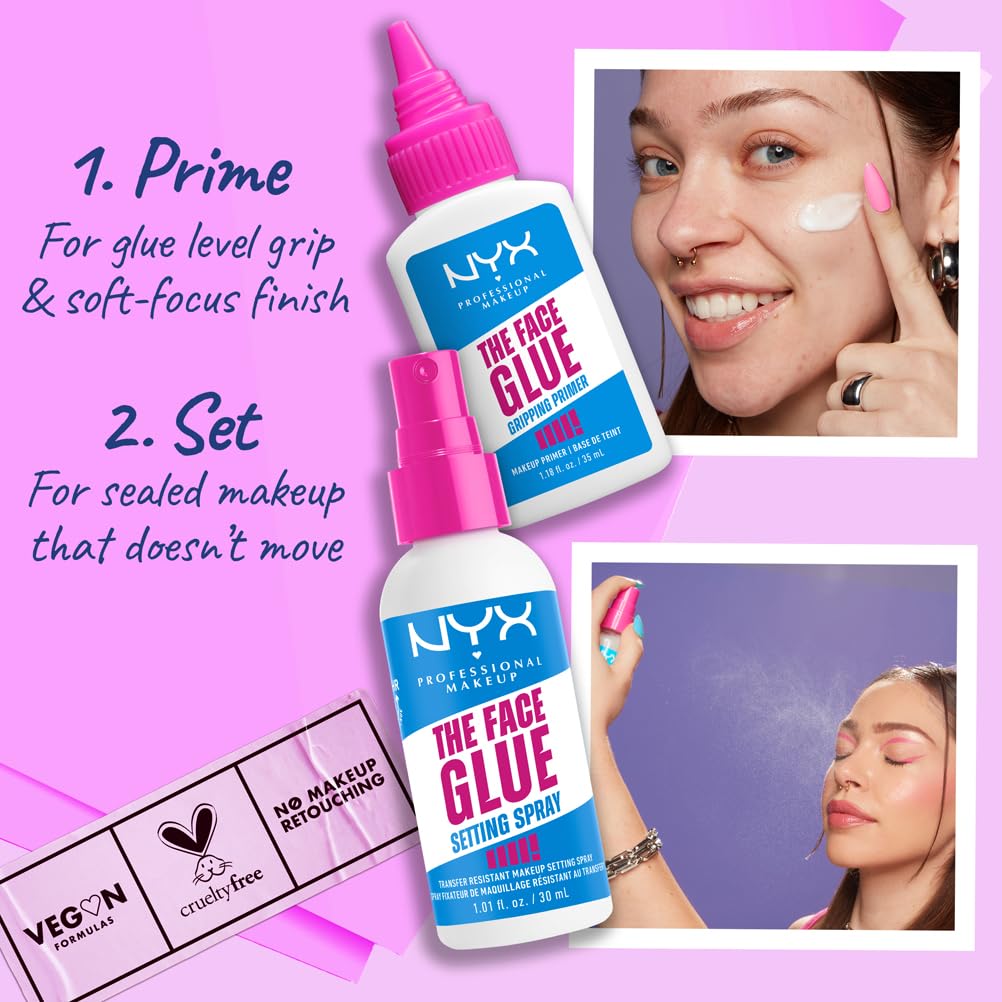 NYX Professional Makeup Setting Spray, Makeup Setting Spray, Long-lasting Wear, Transfer Resistant & Waterproof, Dry Naturally, Flawless Makeup Appearance , The Face Glue, 60ml Halalzen