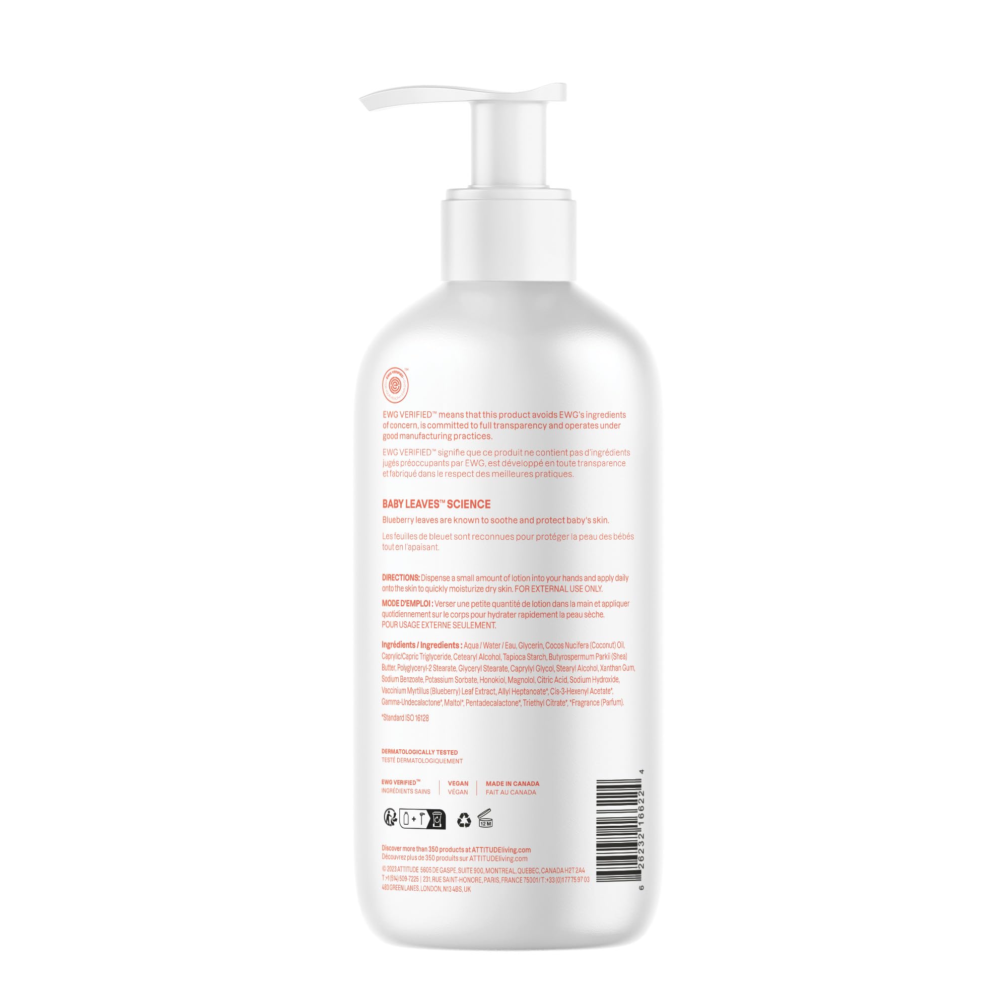 ATTITUDE Baby Lotion, EWG Verified Moisturizer, Dermatologically Tested Moisturizing Cream, Vegan and Cruelty-Free, Unscented, 16 Fl Oz Halalzen
