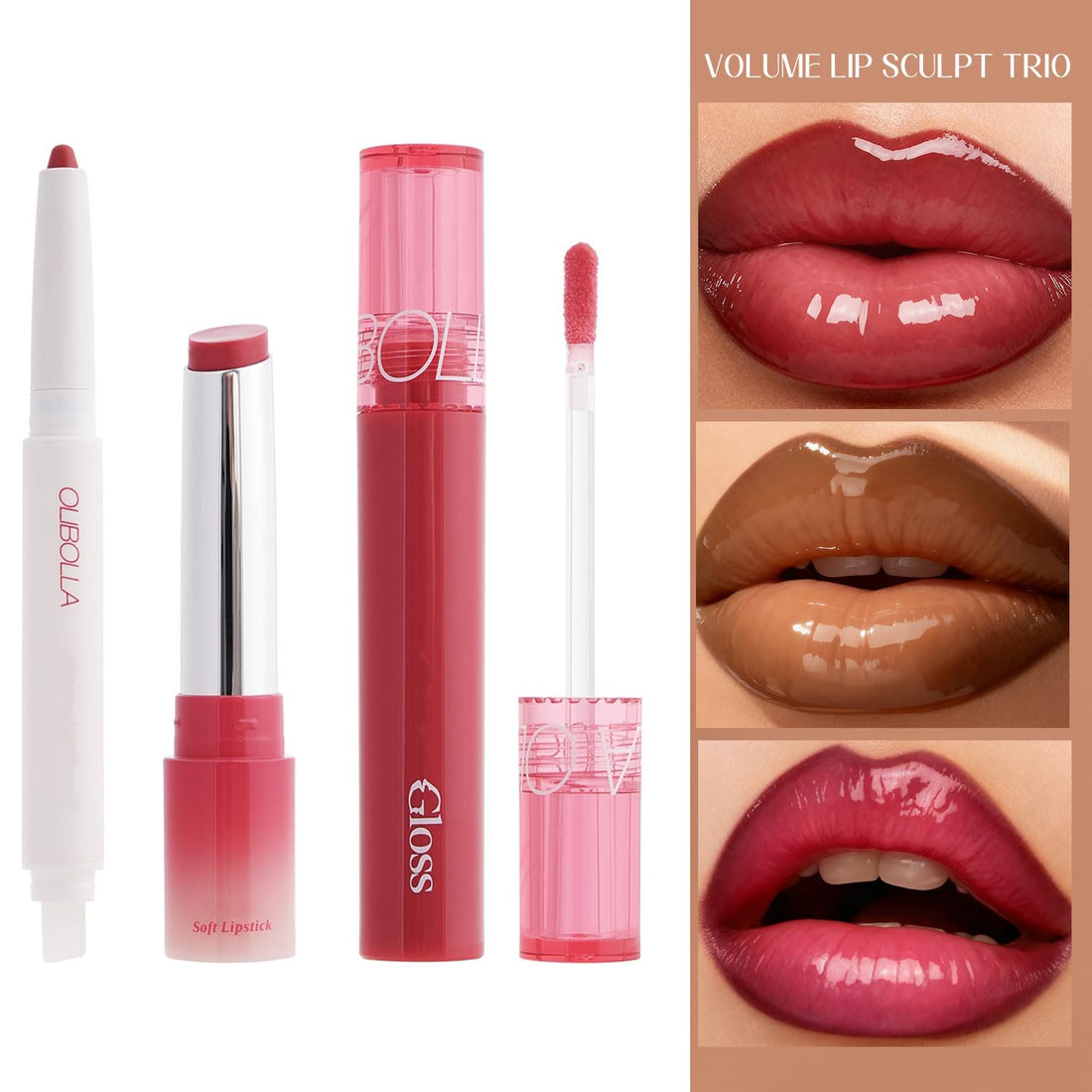 3PCS Matte Liquid Lipstick Lip Gloss & Liner Set - All-IN-One Lip Kit, Velvety Nude Color, Waterproof Make Up Set (# 03) Halalzen