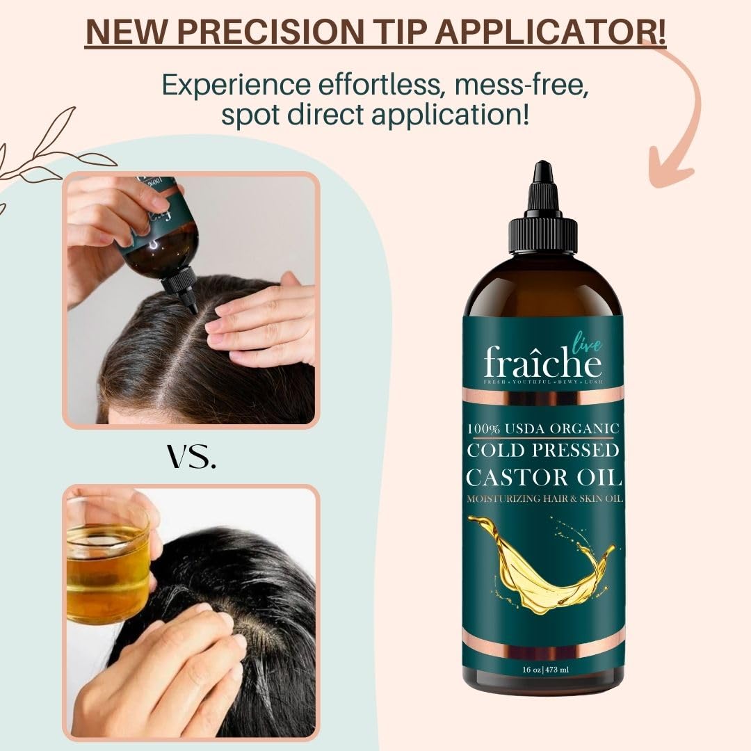 Live Fraiche Organic Castor Oil Lash Serum for Hair Growth, Eyebrow Eyelash Growth Serum, 100% Pure Cold Pressed Hexane Free (2oz Glass Bottle + FILLED Mascara Tube) Halalzen