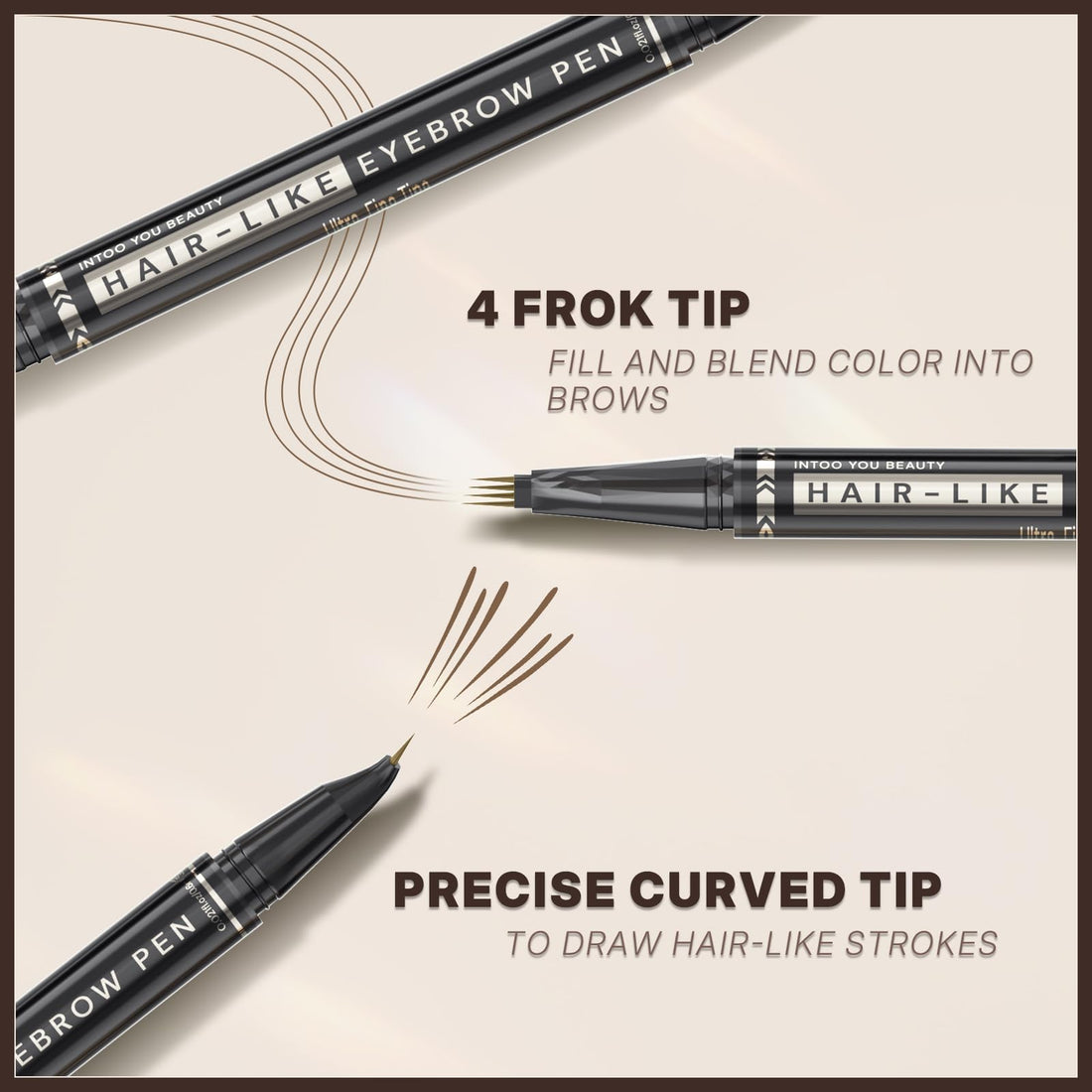 2CHILL 30° Curved Eyebrow Pencil, Magic 2 in 1 Eyebrow Pen Pro, Waterproof Eye Brow Pen with 4 Tips, Vivid Microblading Brow Pencils for Women, Last All Day Makeup (03 Dark Brown)