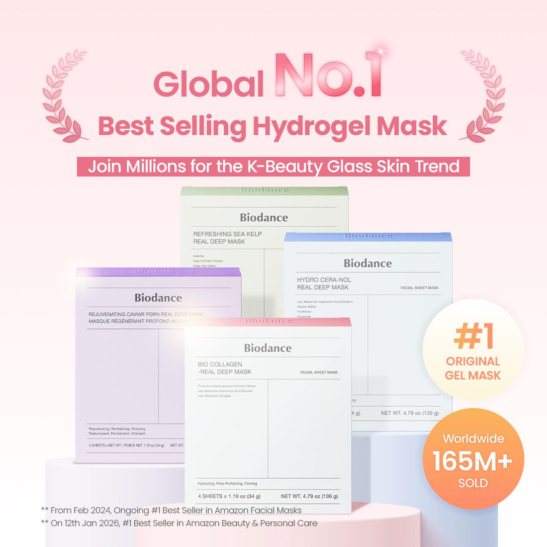 BIODANCE Caviar PDRN Real Deep Hydrogel Mask 4 Pcs | Hydrogel Overiight Mask | Skin Firming, Radiance, Enhancing Skin Recovery | Korean Face Mask for Glass Skin | Korean Skincare