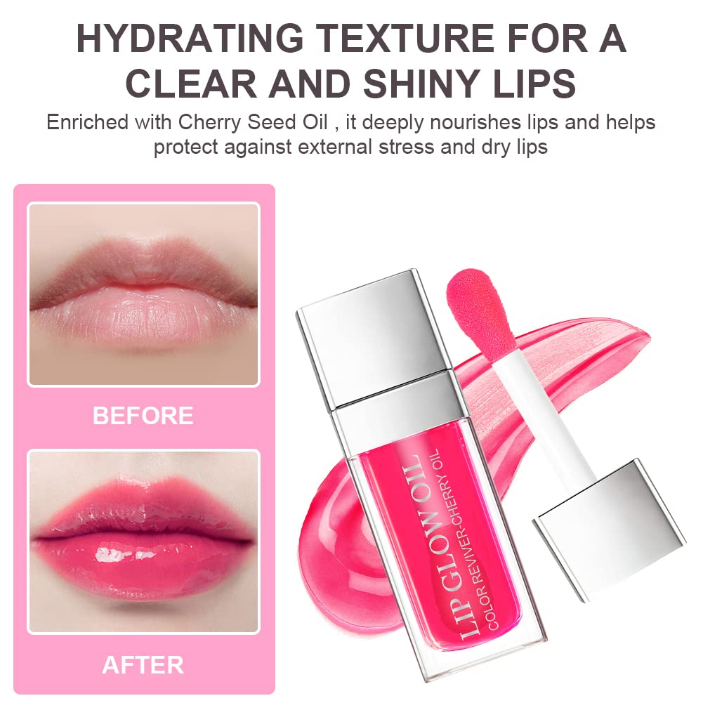 AOOWU Plumping Lip Oil Tinted, Moisturizing Long Lasting Nourishing Lip, Hydrating Gloss Tint Lipstick for Women, Glitter Shine Liquid Lipstick, Glaze Makeup Cosmetic, 015 - Cherry red, Pack of 1