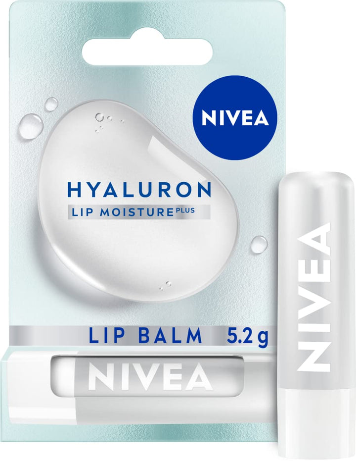 NIVEA Hyaluron Moisture Plus Lip Balm (5.2g), Ultra-Light Lip Balm Stick with Hyaluronic Acid, Provides 24H Moisture and Visibly Smoother Lips