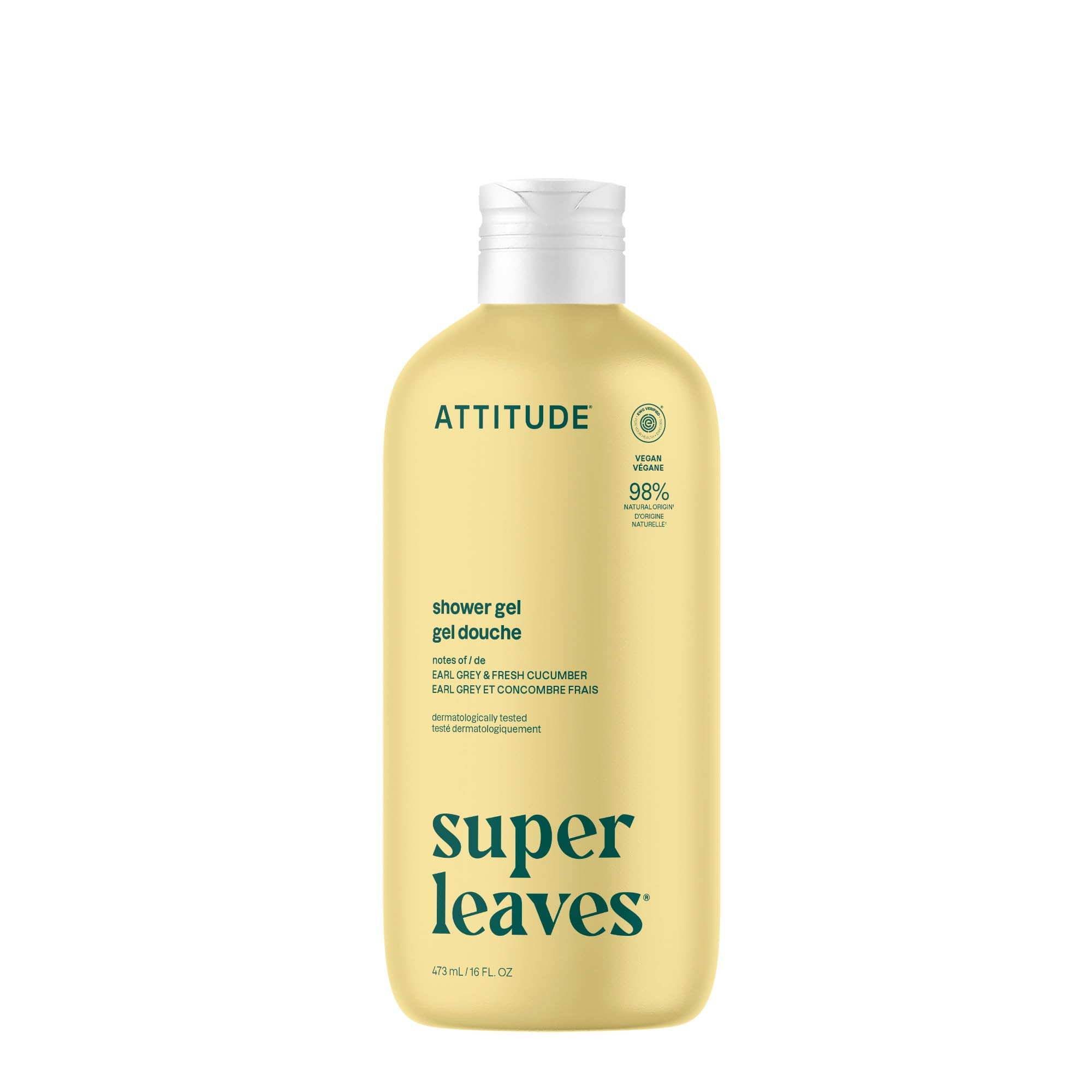 ATTITUDE Soothing Shower Gel, Dermatologically Tested, Plant and Mineral-Based, Vegan Personal Care Products, White Tea Leaves, 32 Fl Oz
