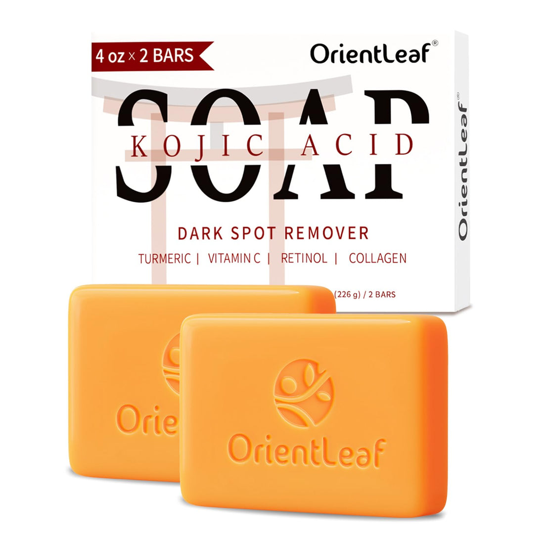 ORIENTLEAF Kojic Acid Soap, Turmeric Soap Bar for Dark Spots, Fresh Citrus Scent, Gentle for Face and Body with Vitamin C, Shea Butter, Retinol, Olive Oil, Collagen (3 PACK) Halalzen