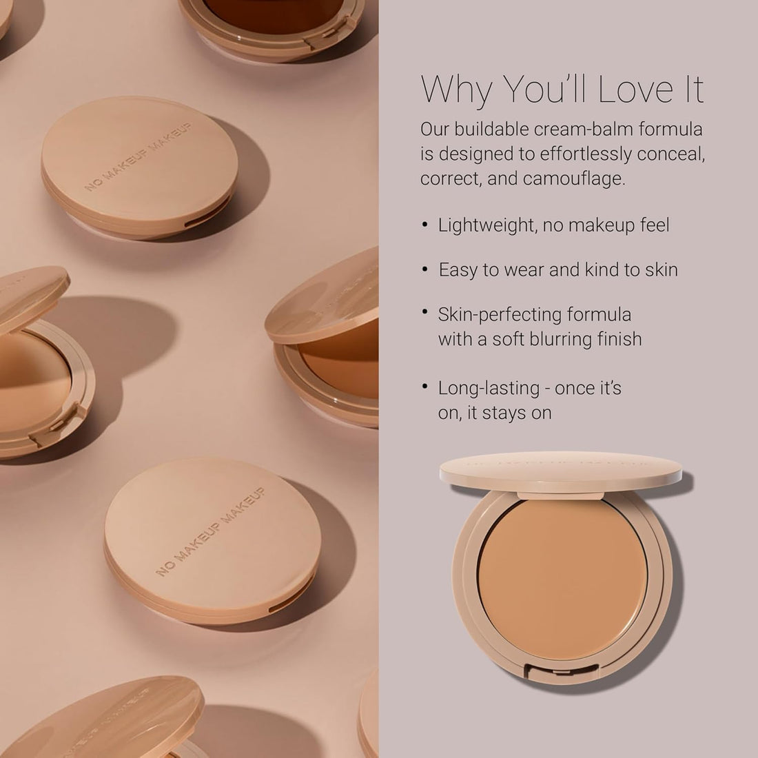 No Makeup Makeup Foundation, Weightless Cream-Balm Formula Conceals, Corrects and Camouflages with Skin-Tone Adaptive Flexshade Technology, Buildable, Long-Lasting, Cruelty-Free, Vegan, Golden Tan