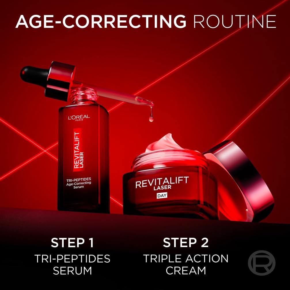 L’Oréal Paris Laser Renew Triple Action Anti-Ageing, Skin Retightening Day Cream, Visibly Reduce Wrinkles & Fine Lines; Moisturises, Firms & Brightens Skin; Retinol, Hyaluronic Acid & Vitamin C, 50ml