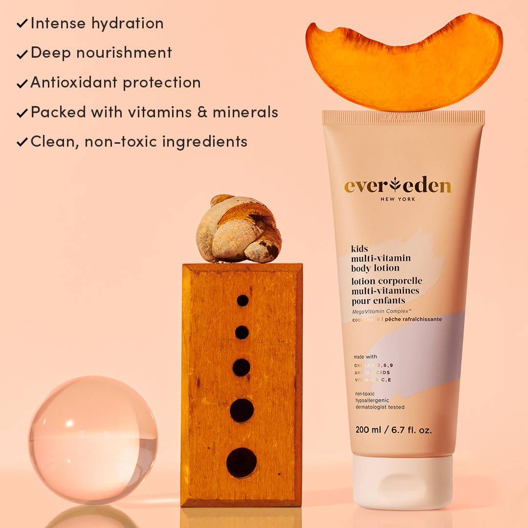 Evereden Kids Multi-Vitamin Body Lotion (6.7 fl.oz., Cool Peach): Gentle & Non-Toxic Moisturizing Kids Lotion | Nourishing & Protective Lotion for Kids Halalzen