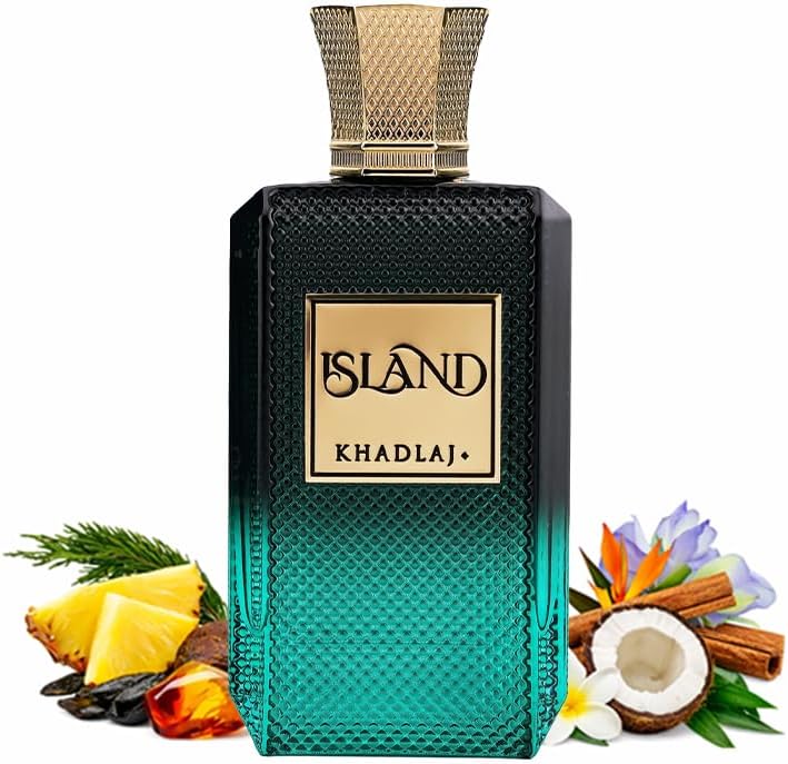 Khadlaj Island Extrait de Parfum Spray 100ml – Unisex Tropical Fragrance with Bergamot Coconut Pineapple Amber Notes Perfect scent for Men and Women