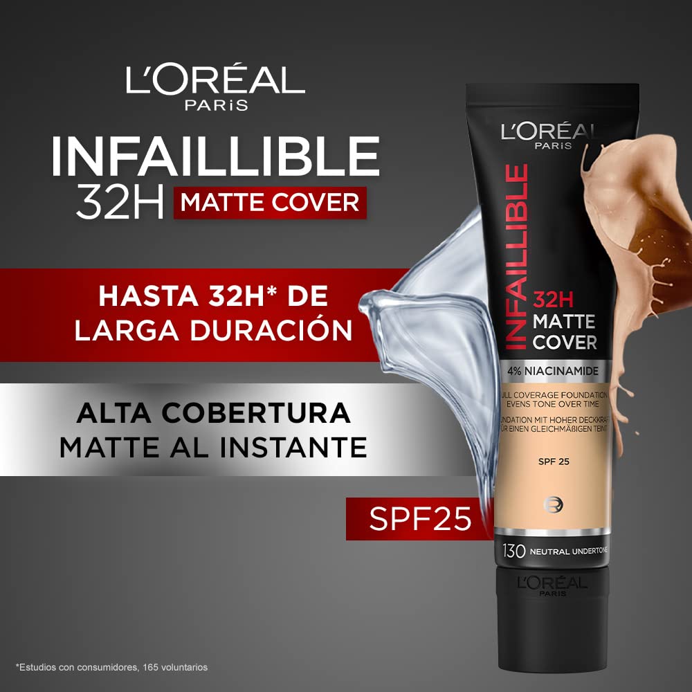 L'Oreal Paris Cover Liquid Foundation, With 4% Niacinamide, Long Lasting, Natural Finish, Available in 20 Shades, SPF 25, Infallible 32H Matte Cover, Shade 110, 30ml Halalzen
