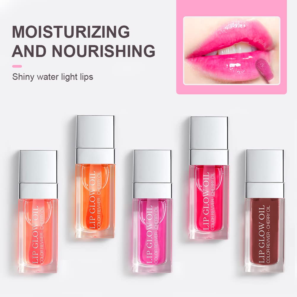 AOOWU Plumping Lip Oil Tinted, Moisturizing Long Lasting Nourishing Lip, Hydrating Gloss Tint Lipstick for Women, Glitter Shine Liquid Lipstick, Glaze Makeup Cosmetic, 015 - Cherry red, Pack of 1