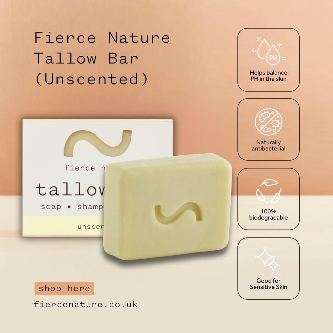 Fierce Nature Multi-Use Pure Tallow Bar | Organic & Natural Moisturising Bar for Face, Body, Hands & Hair | Non-Toxic Skincare Essential - Sweet Orange 80g Halalzen