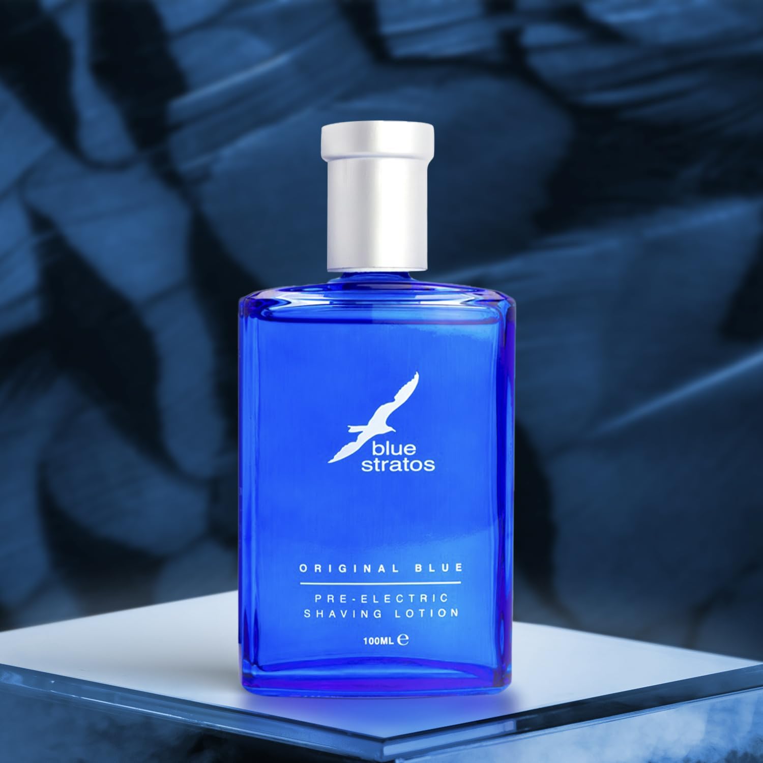 Blue Stratos Pre-Electric Shave Lotion, Original Blue for Men, Lifts Beard & Reduces Irritation, Cooling Effect, Classic Scent of Cedarwood, Vanilla, and Musk, 100ml