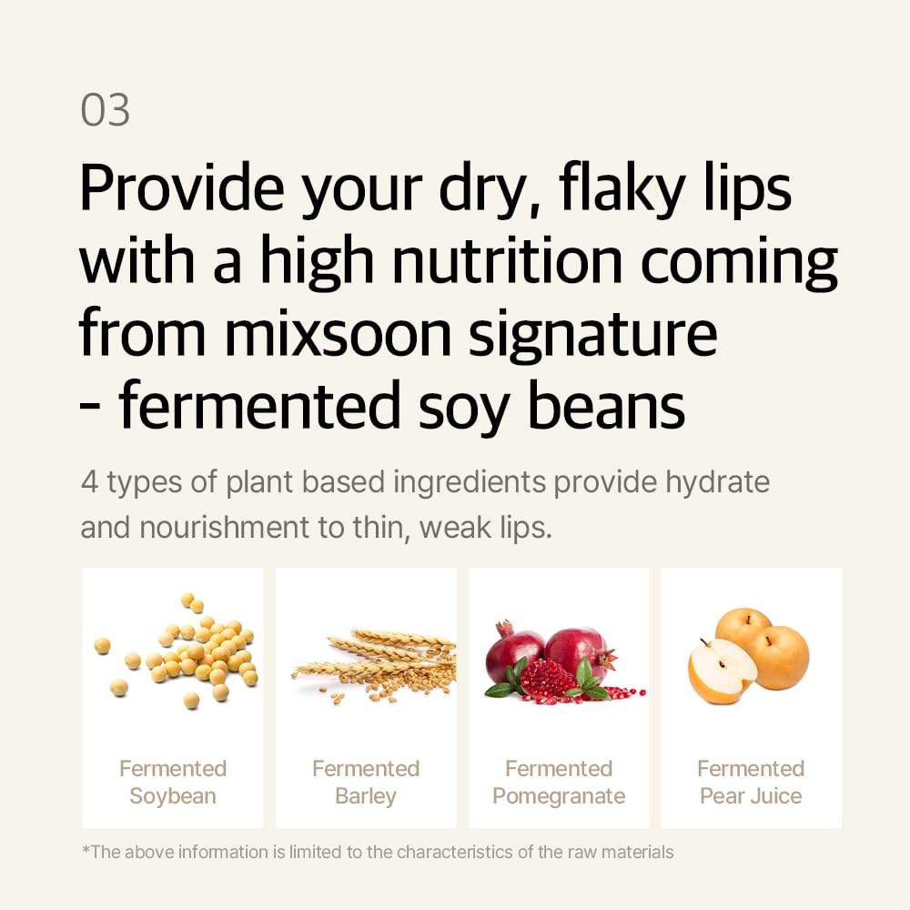 mixsoon Natural Bean Lip Mask Balm - Hydrated Lips, Softening, Fermented Bean and Shea Butter, Vegan Formula for Smooth Lip Balm 11g / 0.37 fl. oz. Korean Glass Skin Care Halalzen