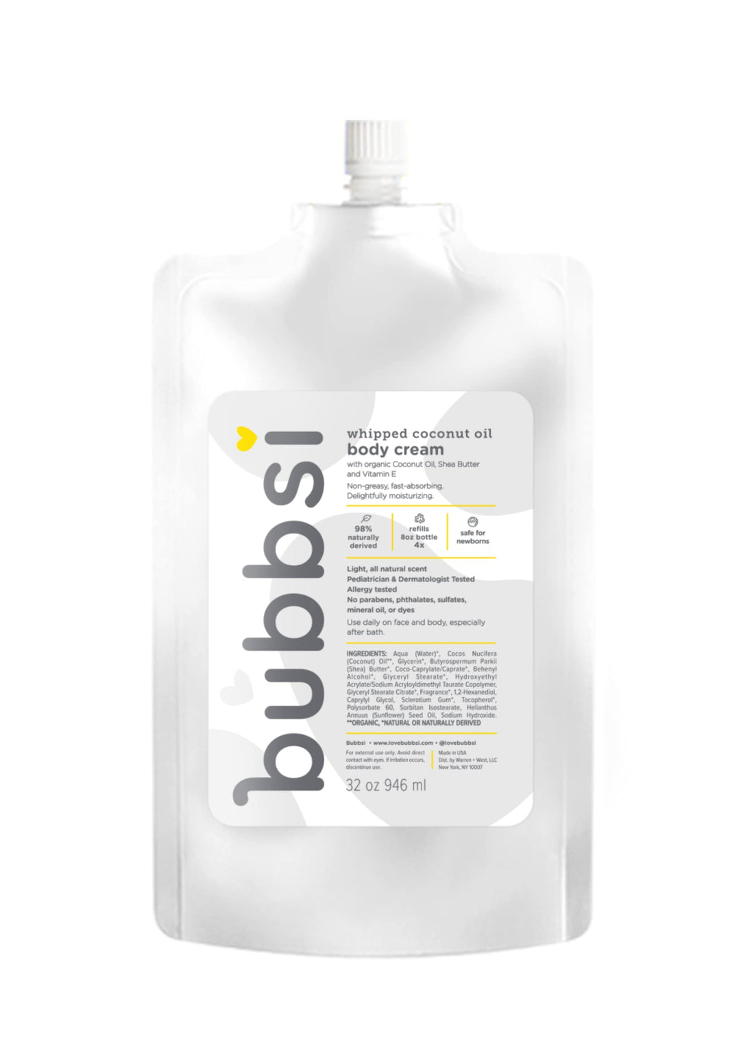 Bubbsi Whipped Coconut Oil Baby Lotion for Eczema, Dry Skin, Baby Acne, KP | Organic Coconut Oil, Shea Butter, Vitamin E | Light, Natural Scent | EU Compliant, Vegan (Refillable, 8oz) Halalzen