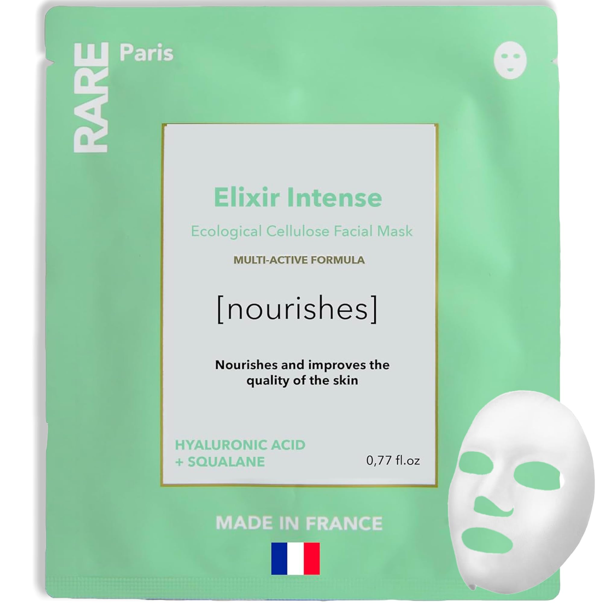 RARE Paris - Carbone Glacé - Purifying Carbon Black Facial Sheet Mask - Cleanses & Tightens - With Hamamelis & Mallow - Purifying, Firming & Revitalizing - Multi-Active Serum Formula - 1 Pack Halalzen