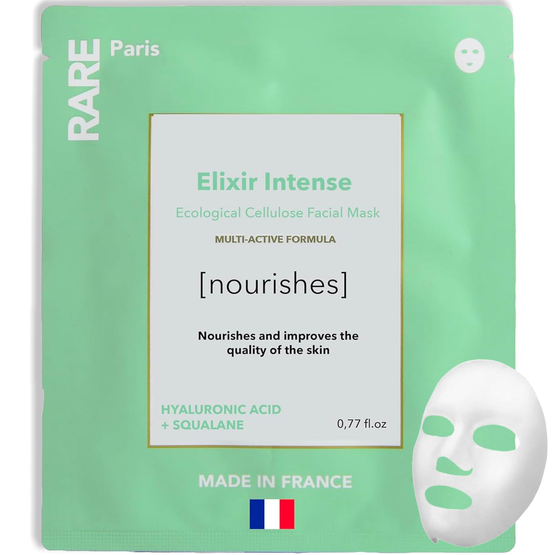 RARE Paris - Carbone Glacé - Purifying Carbon Black Facial Sheet Mask - Cleanses & Tightens - With Hamamelis & Mallow - Purifying, Firming & Revitalizing - Multi-Active Serum Formula - 1 Pack Halalzen