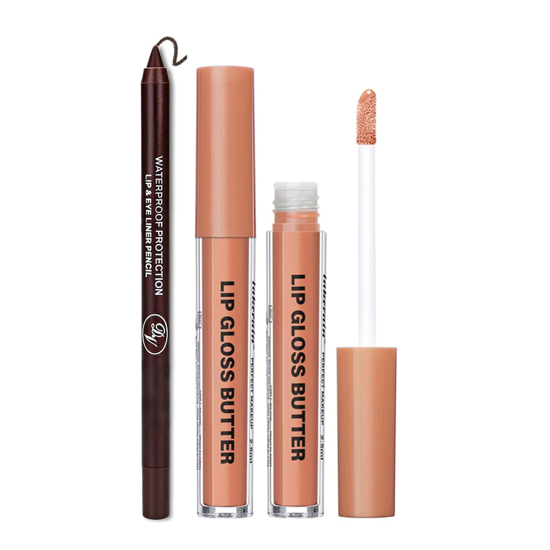 Lip Gloss and Lip Liner Set, Tinted Lip Gloss with Lip Pencil, Waterproof Long Lasting Glossy Lip Combo, Nude Lip Makeup Kit for Women (#V02+104) Halalzen